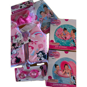 NWT Pool Lot Of 6 Disney Jr Minnie Mouse Pink Vest Goggles Swim Mask Rafts +